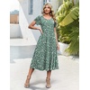 image:imageHOTOUCH Summer Dresses for Women 2026 Casual Midi Dress Petal Short Sleeve A Line Dress Pleated Flare Sundress02 Green Flower