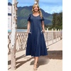 image:imageHOTOUCH Summer Dresses for Women 2026 Casual Midi Dress Petal Short Sleeve A Line Dress Pleated Flare Sundress02 Navy Dot