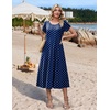 image:imageHOTOUCH Summer Dresses for Women 2026 Casual Midi Dress Petal Short Sleeve A Line Dress Pleated Flare Sundress02 Navy Dot