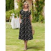 image:imageHOTOUCH Summer Dresses for Women 2026 Casual Midi Dress Petal Short Sleeve A Line Dress Pleated Flare SundressBlack Green Floral