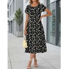 image:imageHOTOUCH Summer Dresses for Women 2026 Casual Midi Dress Petal Short Sleeve A Line Dress Pleated Flare SundressBlack Green Floral