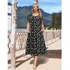image:imageHOTOUCH Summer Dresses for Women 2026 Casual Midi Dress Petal Short Sleeve A Line Dress Pleated Flare SundressBlack Green Floral
