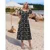 image:imageHOTOUCH Summer Dresses for Women 2026 Casual Midi Dress Petal Short Sleeve A Line Dress Pleated Flare SundressBlack Green Floral