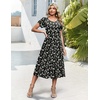 image:imageHOTOUCH Summer Dresses for Women 2026 Casual Midi Dress Petal Short Sleeve A Line Dress Pleated Flare SundressBlack Green Floral