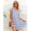 image:imageHOTOUCH Womens Casual Summer Dress with Pockets V Neck Ruffle Sleeve ALine DressesBlue Dot