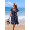 image:imageHOTOUCH Womens Casual Summer Dress with Pockets V Neck Ruffle Sleeve ALine DressesBlue Floral1