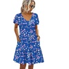 image:imageHOTOUCH Womens Casual Summer Dress with Pockets V Neck Ruffle Sleeve ALine DressesBlue Floralprinted