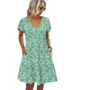 image:imageHOTOUCH Womens Casual Summer Dress with Pockets V Neck Ruffle Sleeve ALine DressesGreen Floralprinted