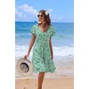 image:imageHOTOUCH Womens Casual Summer Dress with Pockets V Neck Ruffle Sleeve ALine DressesGreen Floralprinted