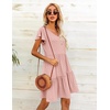image:imageHOTOUCH Womens Casual Summer Dress with Pockets V Neck Ruffle Sleeve ALine DressesPink Dot
