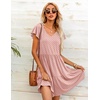 image:imageHOTOUCH Womens Casual Summer Dress with Pockets V Neck Ruffle Sleeve ALine DressesPink Dot