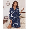 image:imageHOTOUCH Womens Robe Lightweight Short Knit Bathrobe Soft Ladies Sleepwear with PocketsP Floral Branch Navy