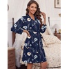image:imageHOTOUCH Womens Robe Lightweight Short Knit Bathrobe Soft Ladies Sleepwear with PocketsP Floral Branch Navy