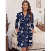 image:imageHOTOUCH Womens Robe Lightweight Short Knit Bathrobe Soft Ladies Sleepwear with PocketsP Floral Branch Navy