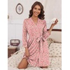 image:imageHOTOUCH Womens Robe Lightweight Short Knit Bathrobe Soft Ladies Sleepwear with PocketsPrint Leopard Heart