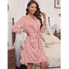 image:imageHOTOUCH Womens Robe Lightweight Short Knit Bathrobe Soft Ladies Sleepwear with PocketsPrint Leopard Heart