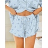 image:imageHOTOUCH Womens Satin Pajamas Set Button Down 2 Piece Silk Pjs Shorts Set Ruffle Lingerie Notch Collar SleepwearBlue Bowknot