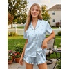 image:imageHOTOUCH Womens Satin Pajamas Set Button Down 2 Piece Silk Pjs Shorts Set Ruffle Lingerie Notch Collar SleepwearBlue Bowknot