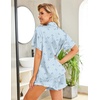 image:imageHOTOUCH Womens Satin Pajamas Set Button Down 2 Piece Silk Pjs Shorts Set Ruffle Lingerie Notch Collar SleepwearBlue Bowknot