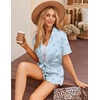 image:imageHOTOUCH Womens Satin Pajamas Set Button Down 2 Piece Silk Pjs Shorts Set Ruffle Lingerie Notch Collar SleepwearBlue Bowknot