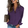 image:imageHOTOUCH Button Down Shirts for Women Long Sleeve Blouse Dressy Casual Business Work Tops with PocketDeep Purple