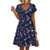 image:imageHOTOUCH Womens Casual Summer Dress with Pockets V Neck Ruffle Sleeve ALine DressesBlue Floral1