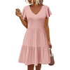 image:imageHOTOUCH Womens Casual Summer Dress with Pockets V Neck Ruffle Sleeve ALine DressesPink Dot