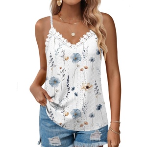 image:imageHOTOUCH Camisole for Women V Neck Spaghetti Strap Tank Tops Sleeveless Blouses Loose FitFblue Flower