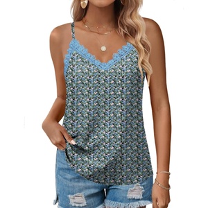 image:imageHOTOUCH Camisole for Women V Neck Spaghetti Strap Tank Tops Sleeveless Blouses Loose FitFfloral Blue