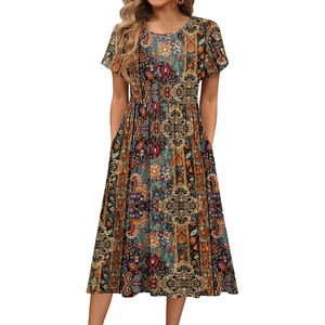 image:imageHOTOUCH Womens Summer ALine Midi Dresses 2026 Casual Floral Short Sleeve TShirt Dress Flowy Beach Sundress with PocketsMz721