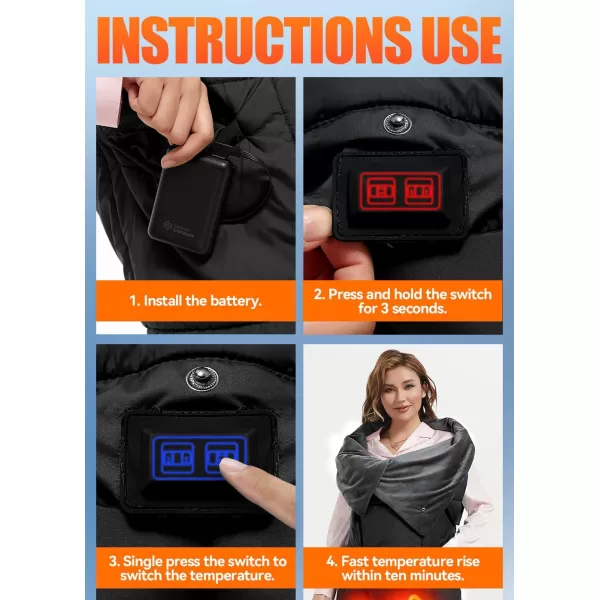 20000mAh Heated Blanket Battery Operated  74V DC Portable Wireless Cordless USB Heating Blanket for OutdoorsBlackwith 20000mah 74v Dc Battery