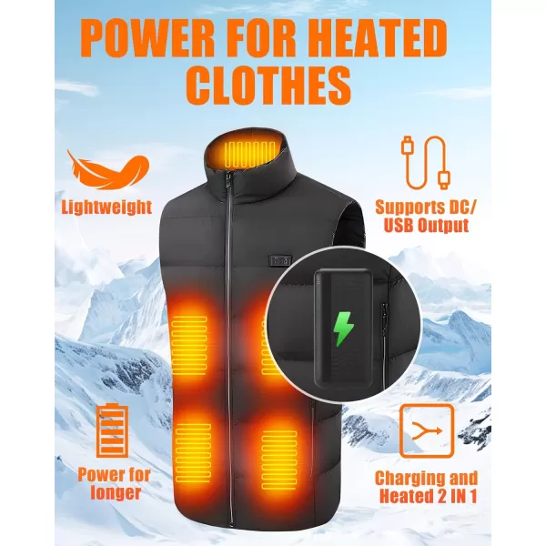 2Pcs 10000mAh Battery Pack for Heated Vest Jacket Coat Pants and Heating Underwear 5V2A Heated Clothing Replacement Battery PackBlack