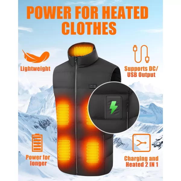 2Pcs 10000mAh Battery Pack for Heated Vest Jacket Coat Pants and Heating Underwear 5V2A Heated Clothing Replacement Battery PackBlack