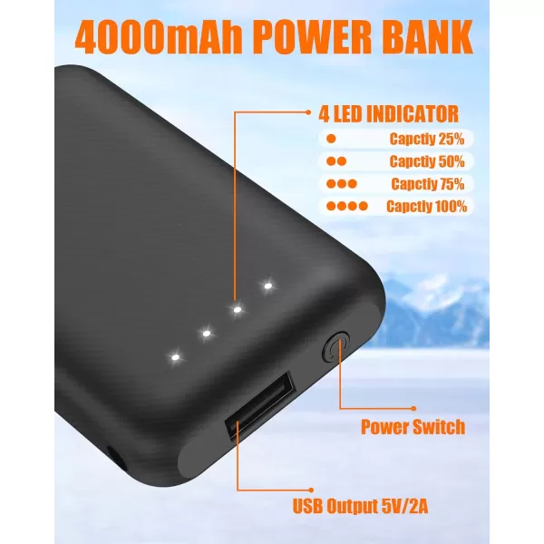 4000mAh Battery Pack DC ampamp USB Port for Heated Gloves Scarf Socks and Heating Slippers 5V2A Heated Clothing Replacement Battery Pack5V2A DC Port and USB 4000mAh