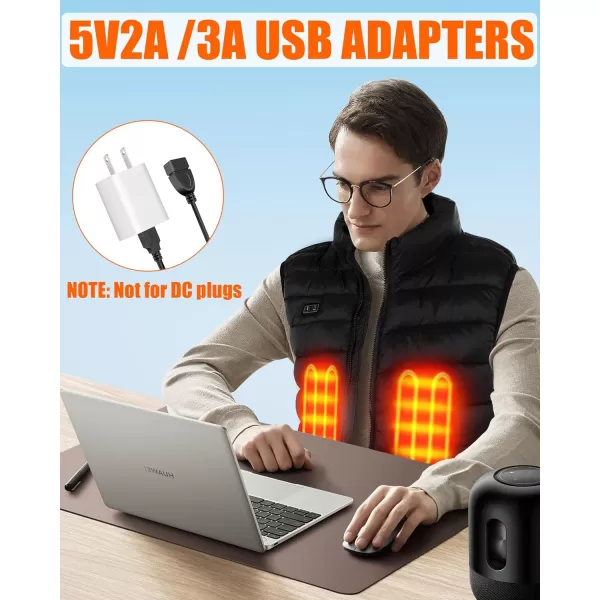 5V2A Heated Vest Jacket Pants Coat Wire Connection Cables  USB Wall Socket Adapter for Heated Apparel Not 74V DC Port65FT