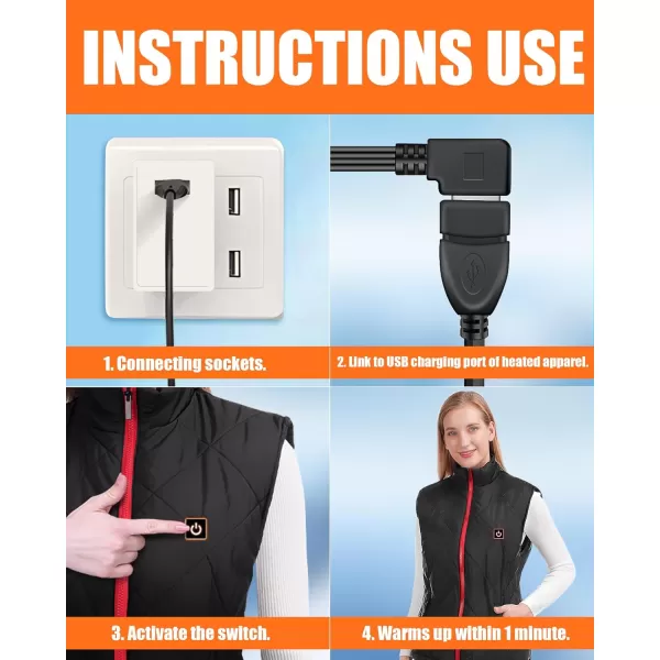5V2A Heated Vest Jacket Pants Coat Wire Connection Cables  USB Wall Socket Adapter for Heated Apparel Not 74V DC Port65FT