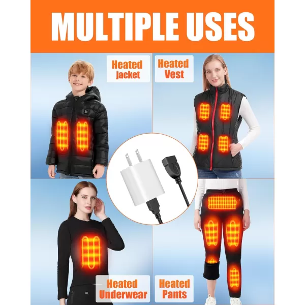 5V2A Heated Vest Jacket Pants Coat Wire Connection Cables  USB Wall Socket Adapter for Heated Apparel Not 74V DC Port65FT
