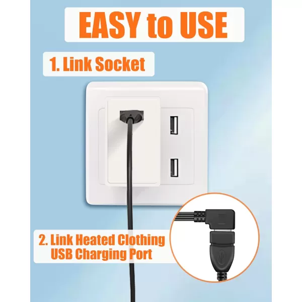 5V2A Heated Vest Jacket Pants Coat Wire Connection Cables  USB Wall Socket Adapter for Heated Apparel Not 74V DC Port65FT