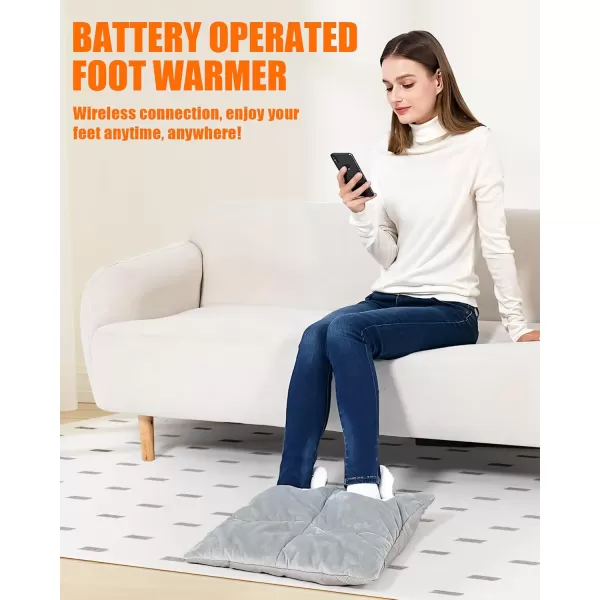 Foot Warmer Battery Operated  Rechargeable Wireless Foot Heating Pad for Under Desk and Bed Men ampamp Women Electric Heated FootGray