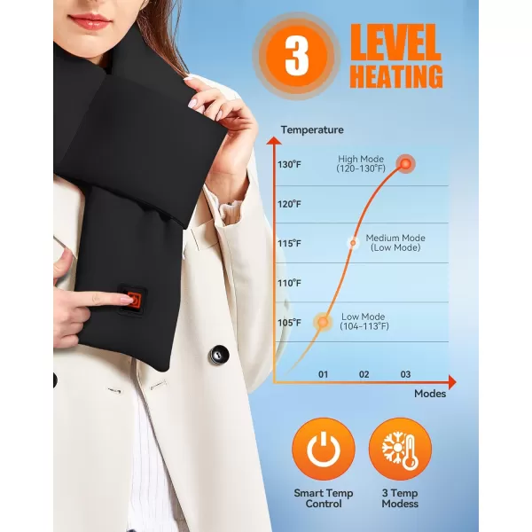 Heated Scarf  Neck Warmer Men and Women Rechargeable Heating Scarfs with Battery 3 Heated Levels Christmas GiftBlack