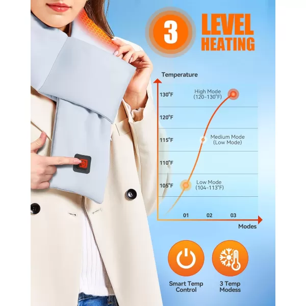 Heated Scarf  Neck Warmer Men and Women Rechargeable Heating Scarfs with Battery 3 Heated Levels Christmas GiftGray