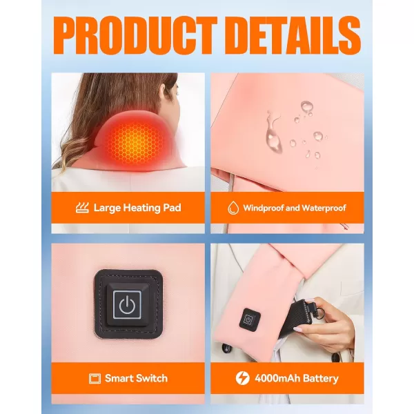 Heated Scarf  Neck Warmer Men and Women Rechargeable Heating Scarfs with Battery 3 Heated Levels Christmas GiftPink