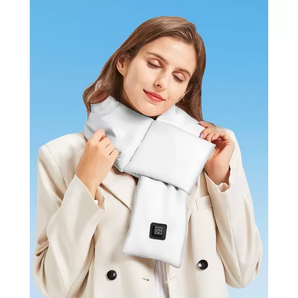 Heated Scarf  Neck Warmer Men and Women Rechargeable Heating Scarfs with Battery 3 Heated Levels Christmas GiftWhite