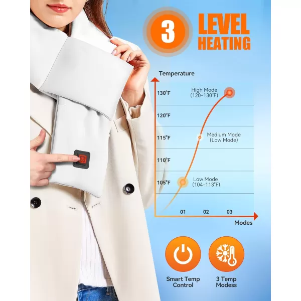 Heated Scarf  Neck Warmer Men and Women Rechargeable Heating Scarfs with Battery 3 Heated Levels Christmas GiftWhite