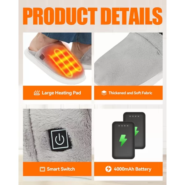 Heated Slippers  Foot Warmer for Men ampamp Women Electric Heating Slippers with 2 Pcs 4000mAh Battery 3 Heating LevelsFlat Slippers