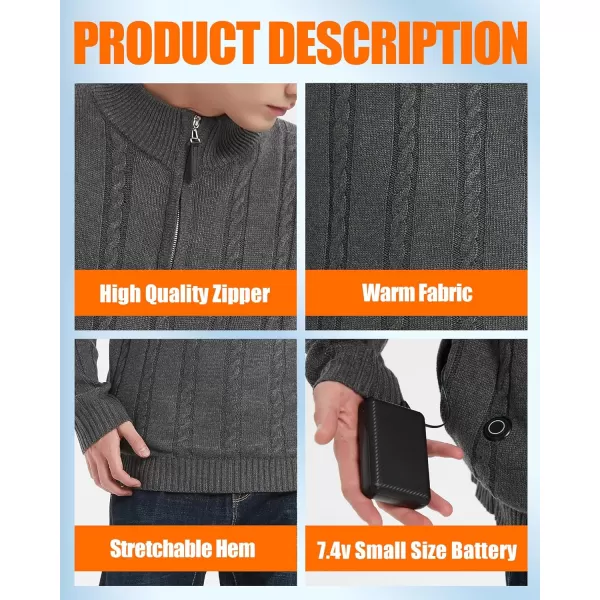Heated Sweater Jacket Vest for Men and Women 74V Lightweight Heating Sweater Coat with 10000mAh BatteryJackets Dark Gray
