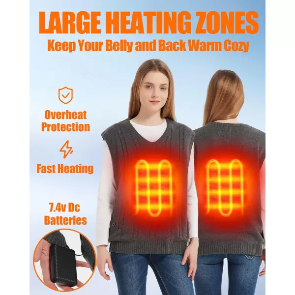 Heated Sweater Jacket Vest for Men and Women 74V Lightweight Heating Sweater Coat with 10000mAh BatteryVest Dark Gray