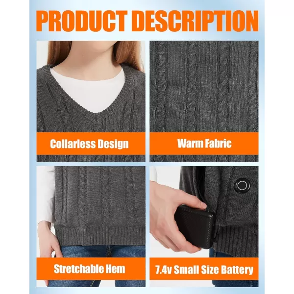Heated Sweater Jacket Vest for Men and Women 74V Lightweight Heating Sweater Coat with 10000mAh BatteryVest Dark Gray