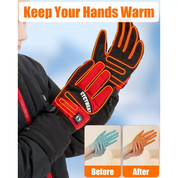 Kids Heated Gloves  Boys and Girls Waterproof Ski Heating Gloves with 2pcs DC 2700mAh Battery 3 Heating LevelsBlackRed