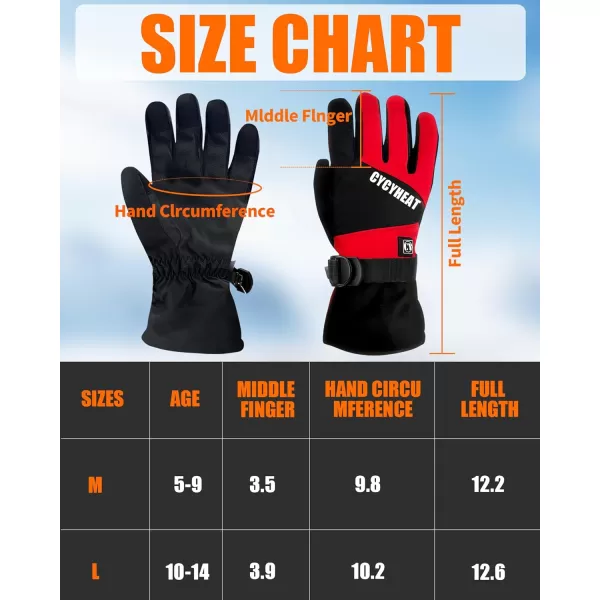 Kids Heated Gloves  Boys and Girls Waterproof Ski Heating Gloves with 2pcs DC 2700mAh Battery 3 Heating LevelsBlackRed